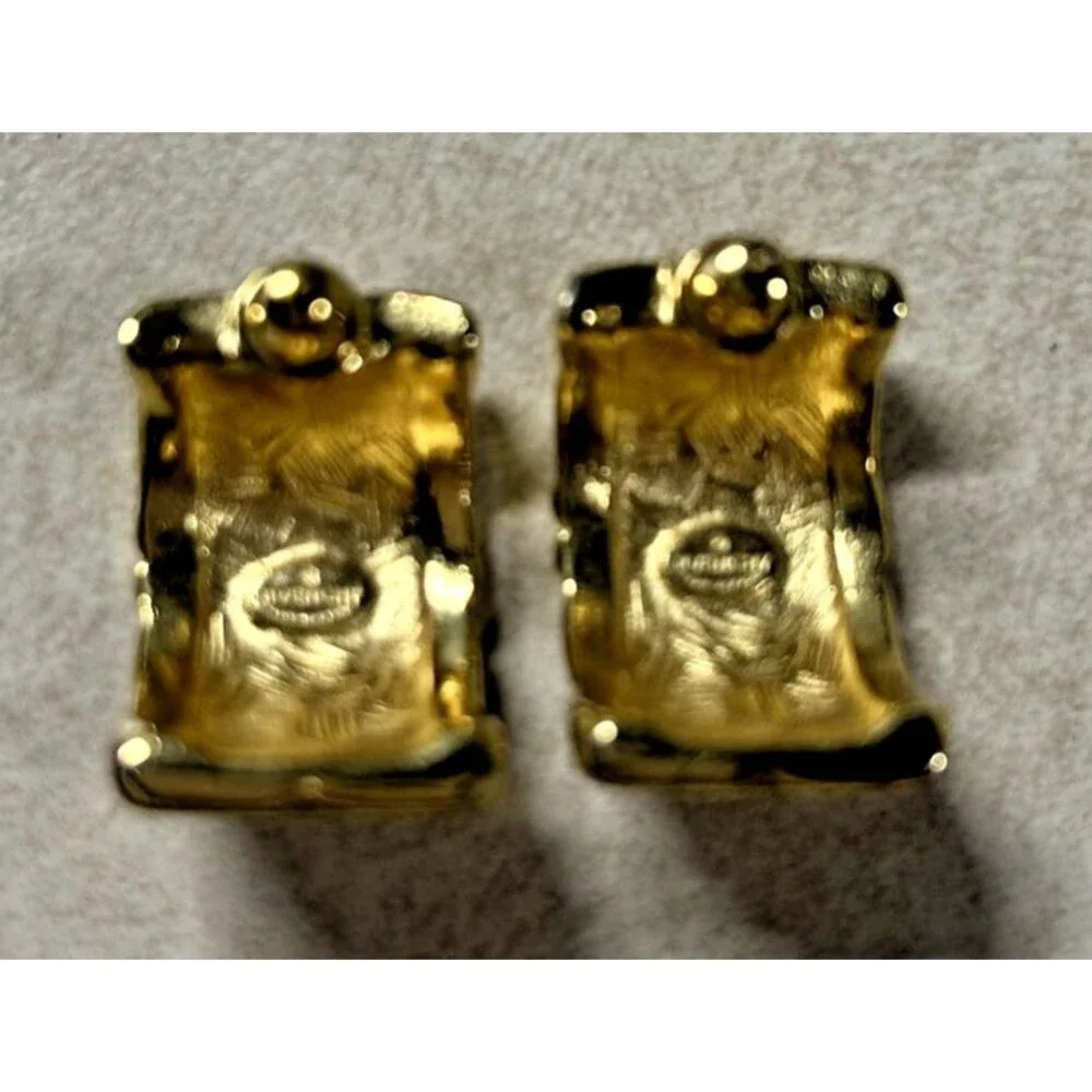 Vintage 1980's Givenchy Gold Tone Geometric Motif Half-Hoop Pierced Earrings